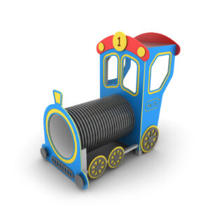 Lokomotywa na plac zabaw z wagonikami z atestami